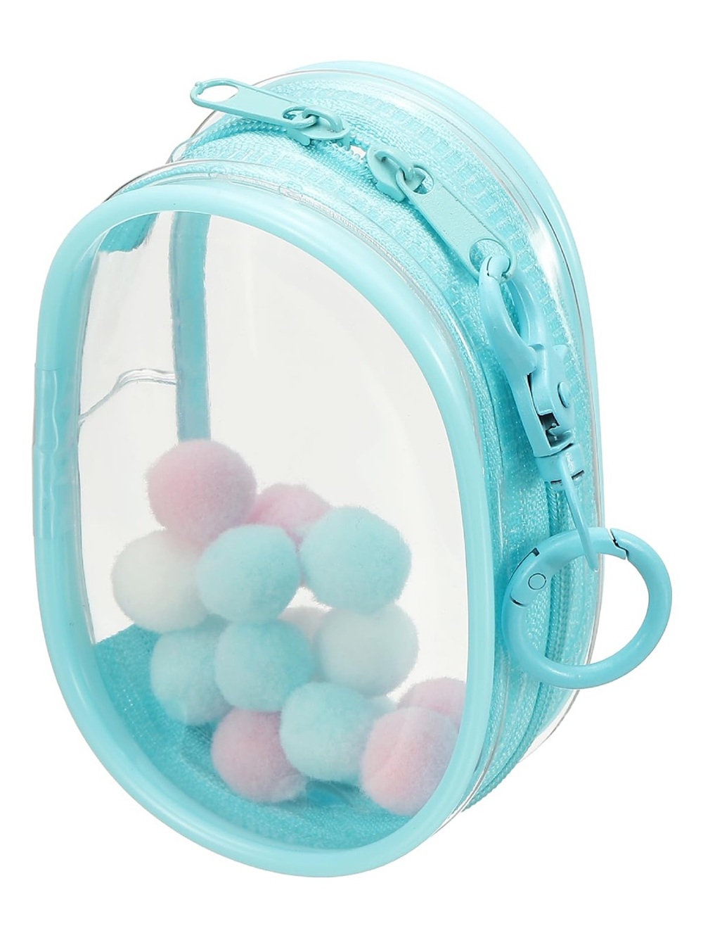 4in Display Bag Keychain Coin Pouch with Pom Poms Sky Blue Figure Box Display